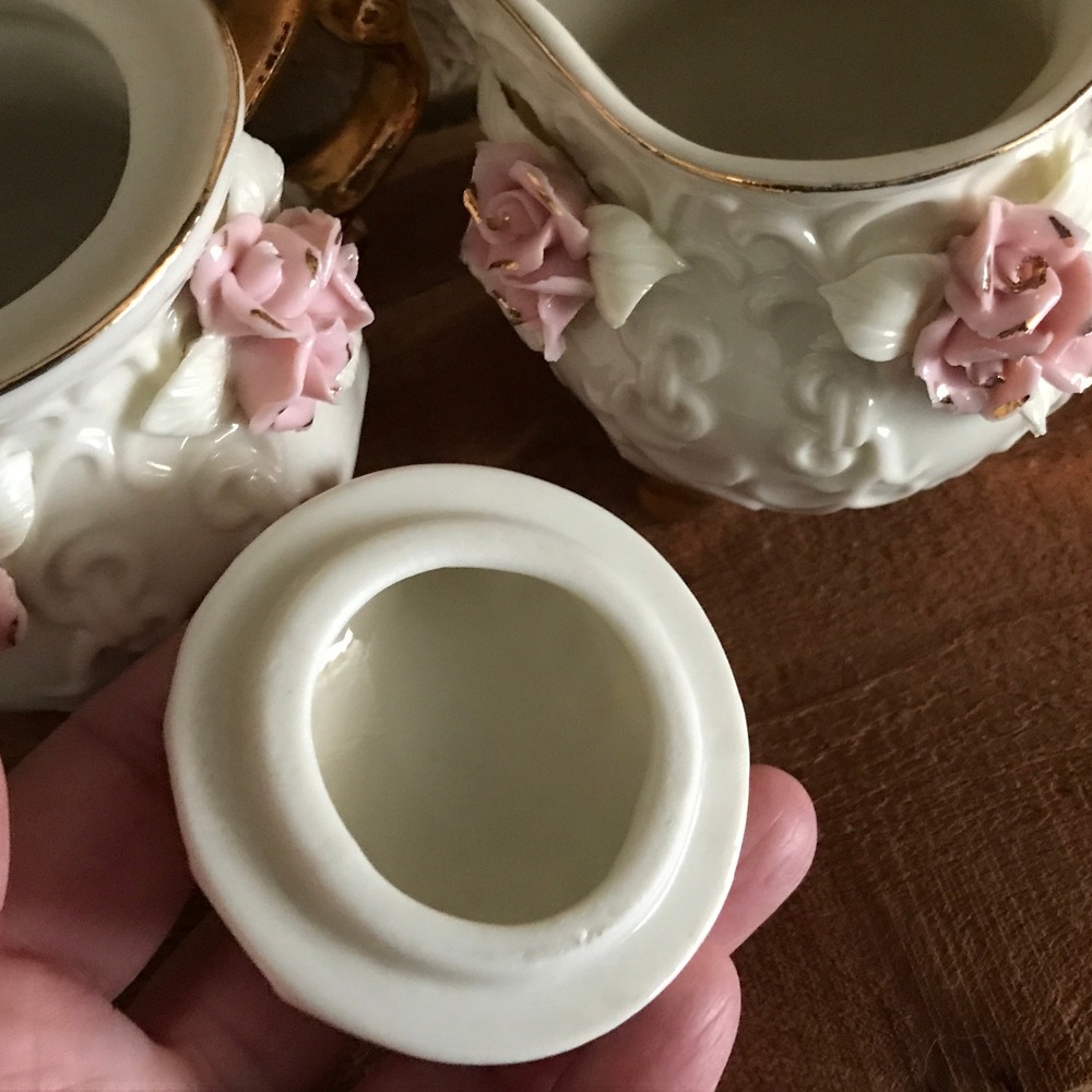 Vintage Cracker Barrel Rose Creamer & Sugar Set Porcelain Giftware - Picture 6 of 11